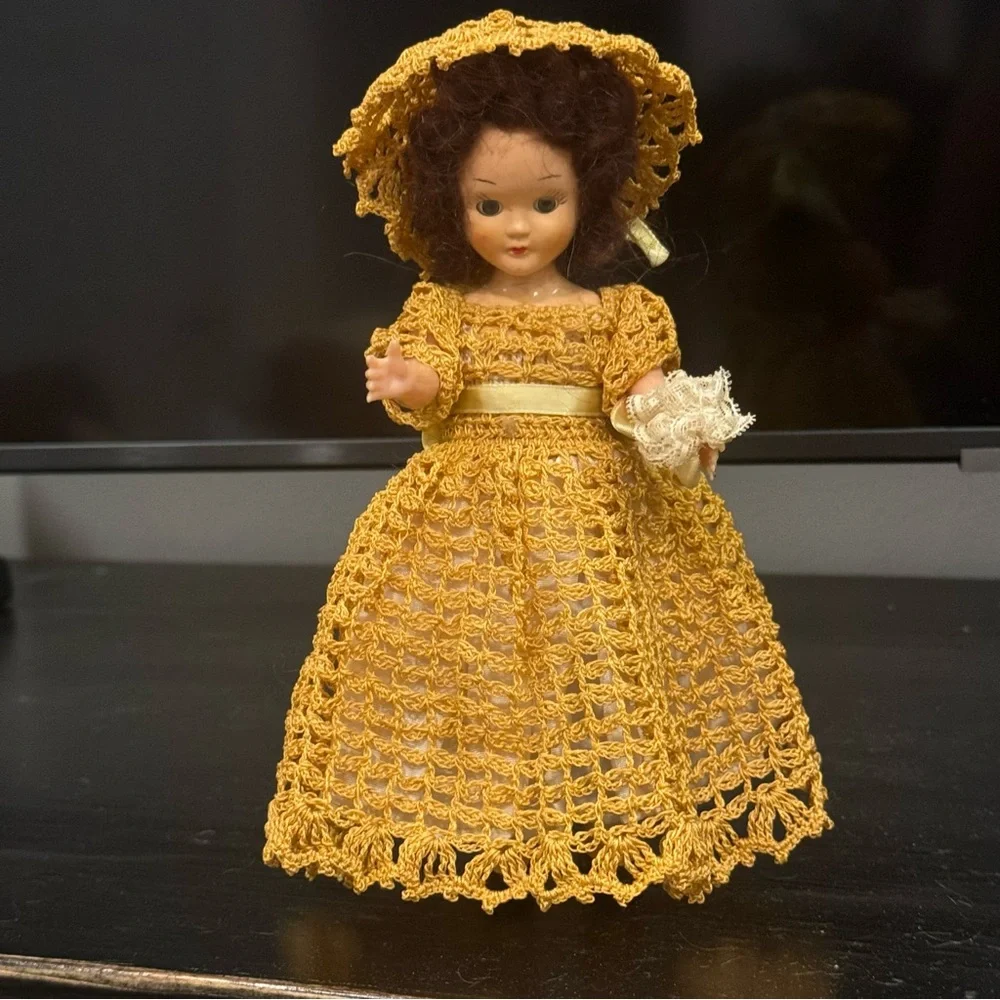 1950s Plastic Dolls in Crocheted Dresses with Underskirts, Panties, and Hats /